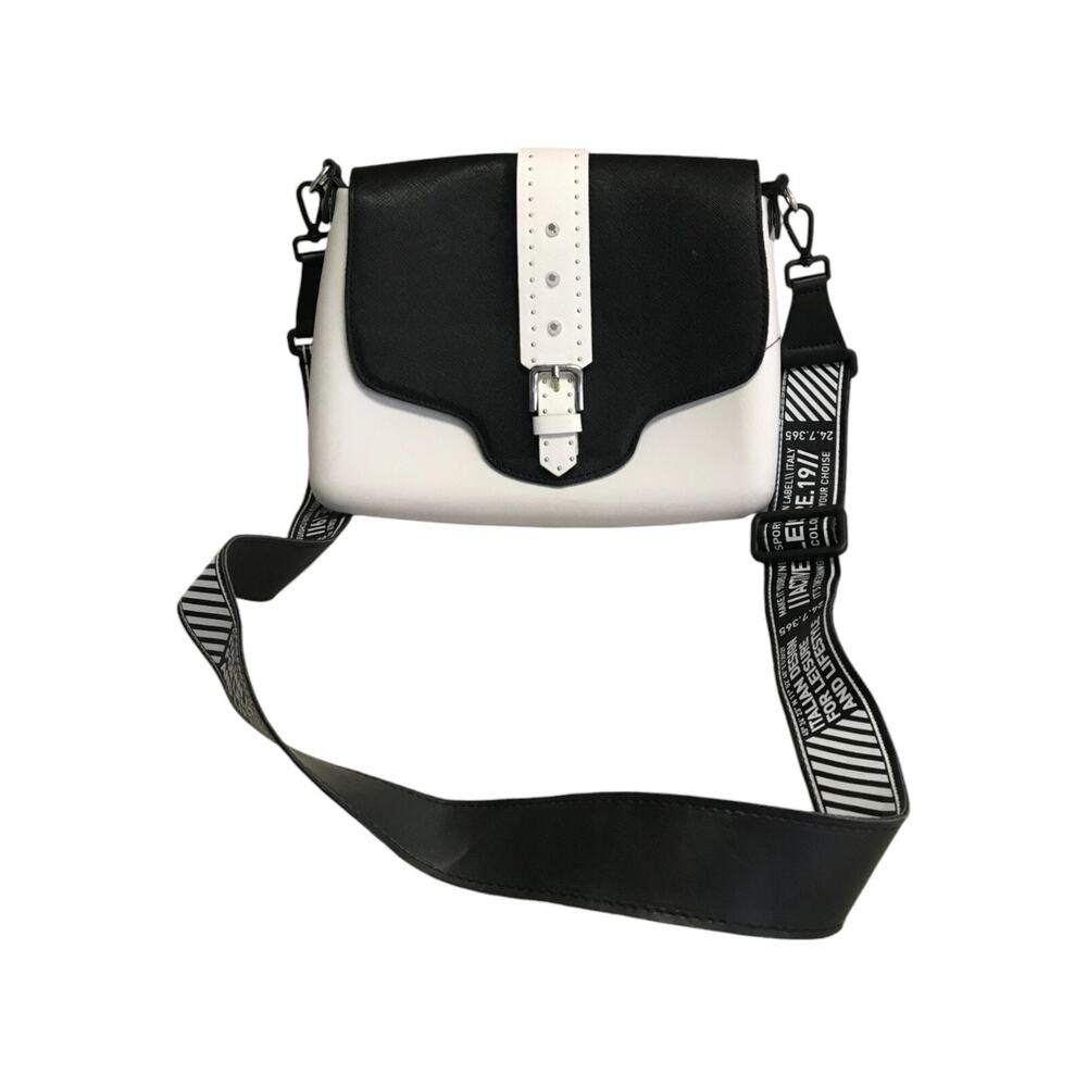 O Bag Italy White Color With Black Removable Strap Tote Purse Handbag Buckle